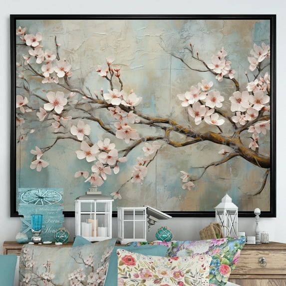 Designart "Apple Blossom euphony IX" Apple Blossom Floater Framed Wall Decor