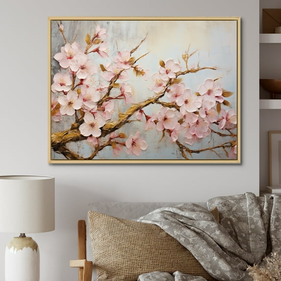 Designart "Apple Blossom euphony V" Apple Blossom Floater Framed Canvas Wall Art