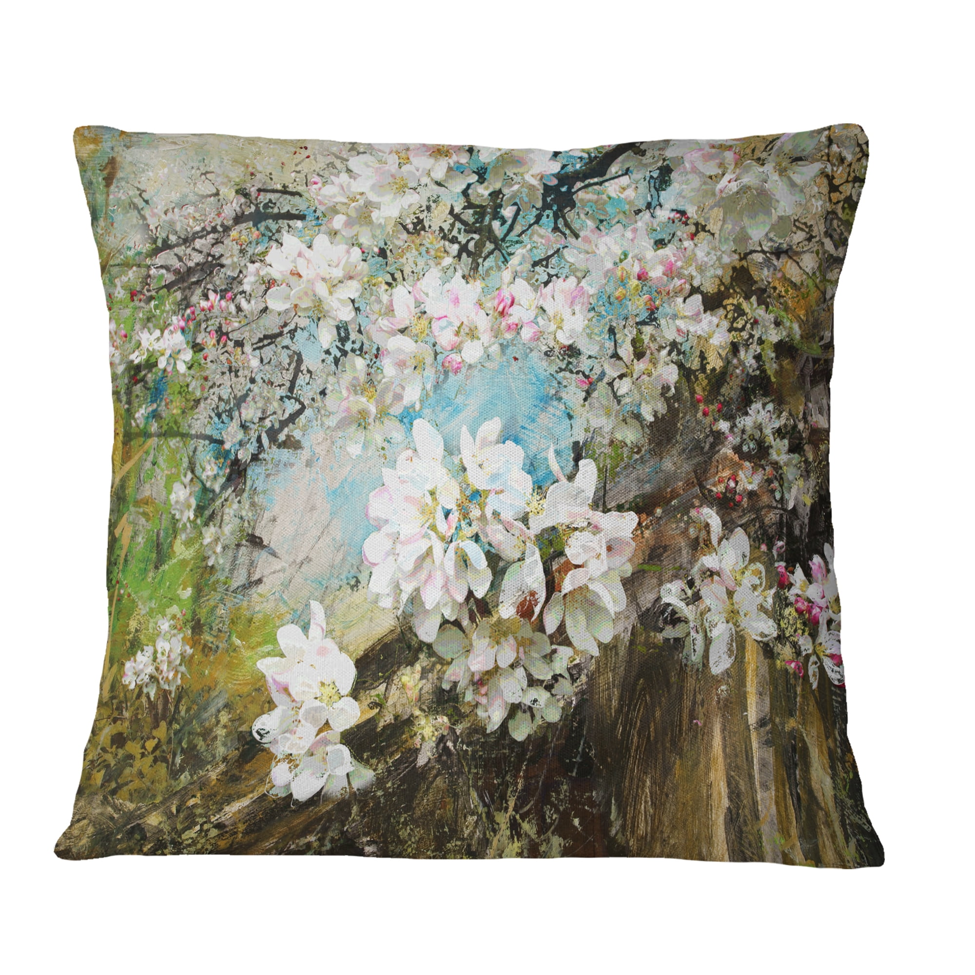 Designart Apple Blossoms With White Flowers - Floral Throw Pillow - 16x16