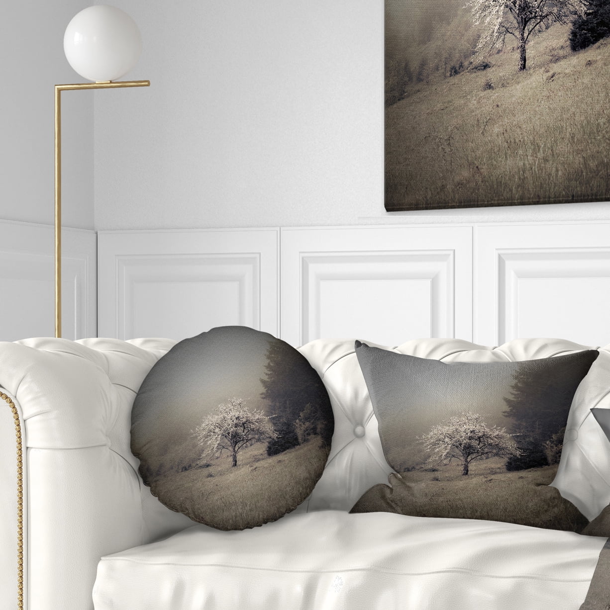 Designart Apple Tree Vintage Style - Landscape Photo Throw Pillow - 12x20
