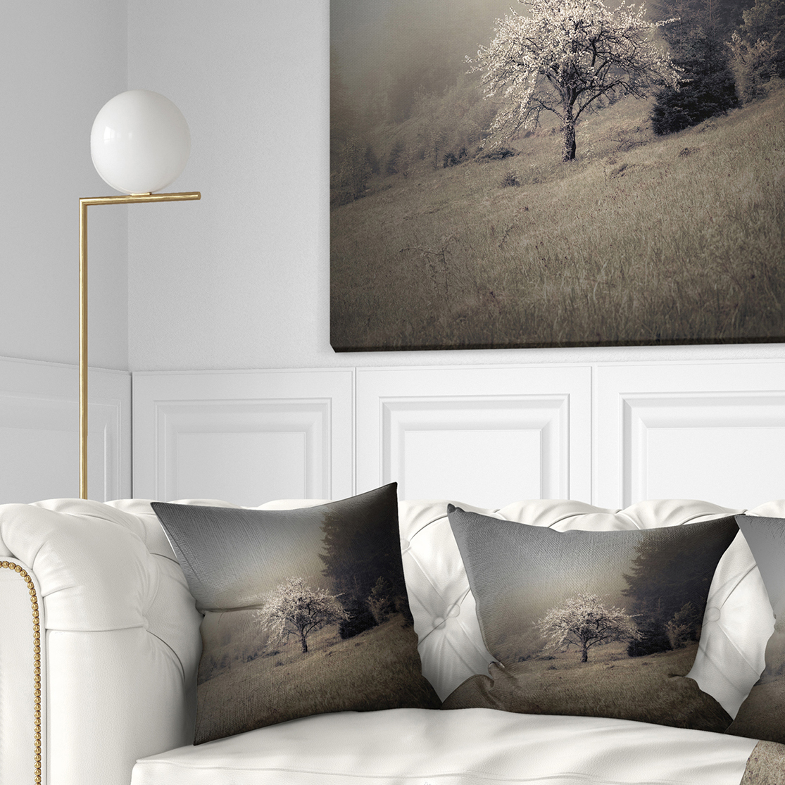 Designart Apple Tree Vintage Style - Landscape Photo Throw Pillow - 18x18