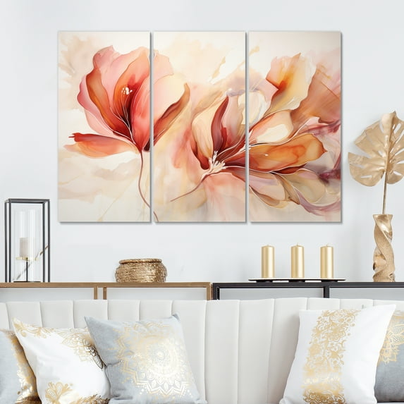 Designart "Apricot Blossom Waltz" Abstract Botanicals Metal Art Print Set