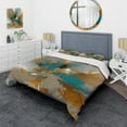 thumbnail image 1 of Designart "Aqua Gold Liquid Marble I" Abstract Marble Bedding Covert Set - Modern Gold Abstract Bed Set With 2 Shams, 1 of 6