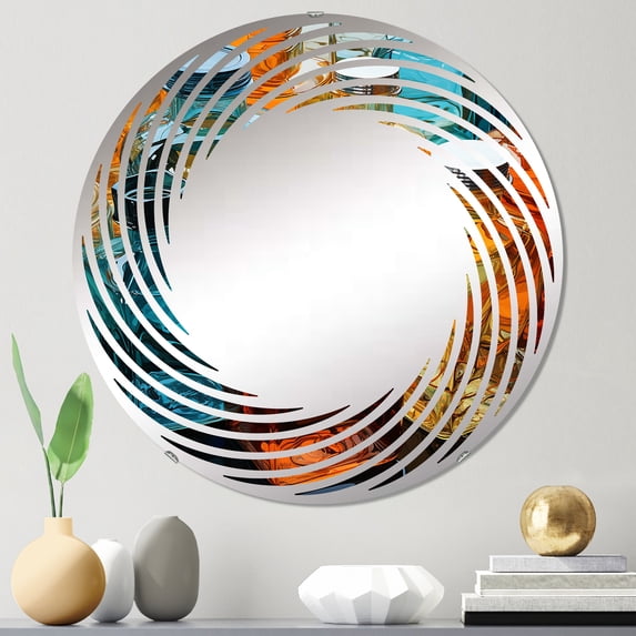 Designart "Aqua Lemon Reflective Bottles" Bottled Beverage Spiral Round Wall Mirror - Food & Beverage Oval Printed Decorative Mirror - Multiple Color Options