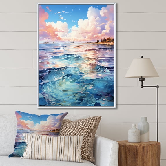 Designart "Aqua Mirage in the Clouds" Nautical & Beach Floater Framed Wall Art Print