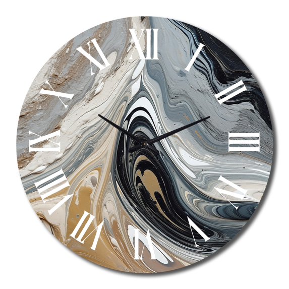 Designart "Aqua Symphony Grey Black Composition" Abstract Oversized Wall Clock
