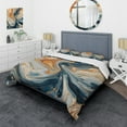 thumbnail image 1 of Designart "Aqua Symphony Teal Orange Expression" Abstract Bedding Covert Set - Modern Teal Transitional Bed Set With 2 Shams, 1 of 6