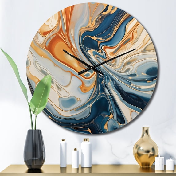 Designart "Aqua Symphony Teal Orange Expression" Abstract Oversized Wall Clock