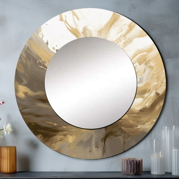 Designart "Aqua Symphony White And Gold Elegance" Abstract Round Mirror Wall Décor Modern - Large White Round Mirror - Round Mirror 23" x 23" Inch