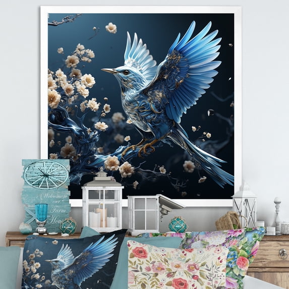 Designart "Aqua Tints Embrace Fragile Avian" Animals Bird Picture Framed Canvas Prints