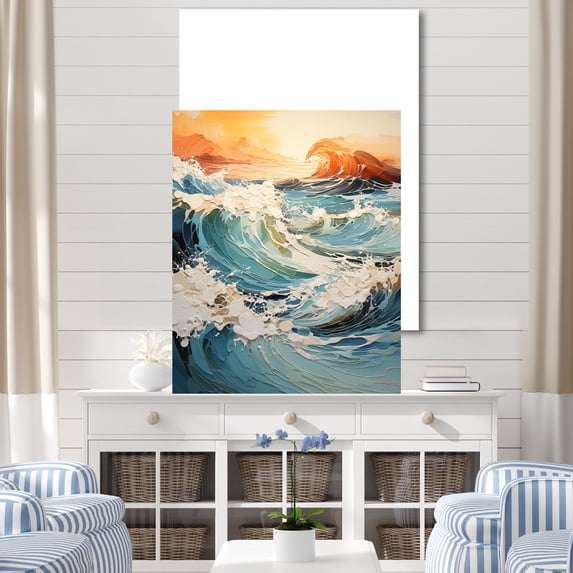 Designart "Aqua Wave Conflict II" Beach Canvas Wall Art