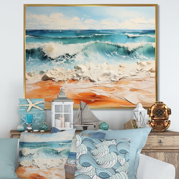 Designart "Aqua Wave Conflict III" Beach Floater Framed Canvas Prints