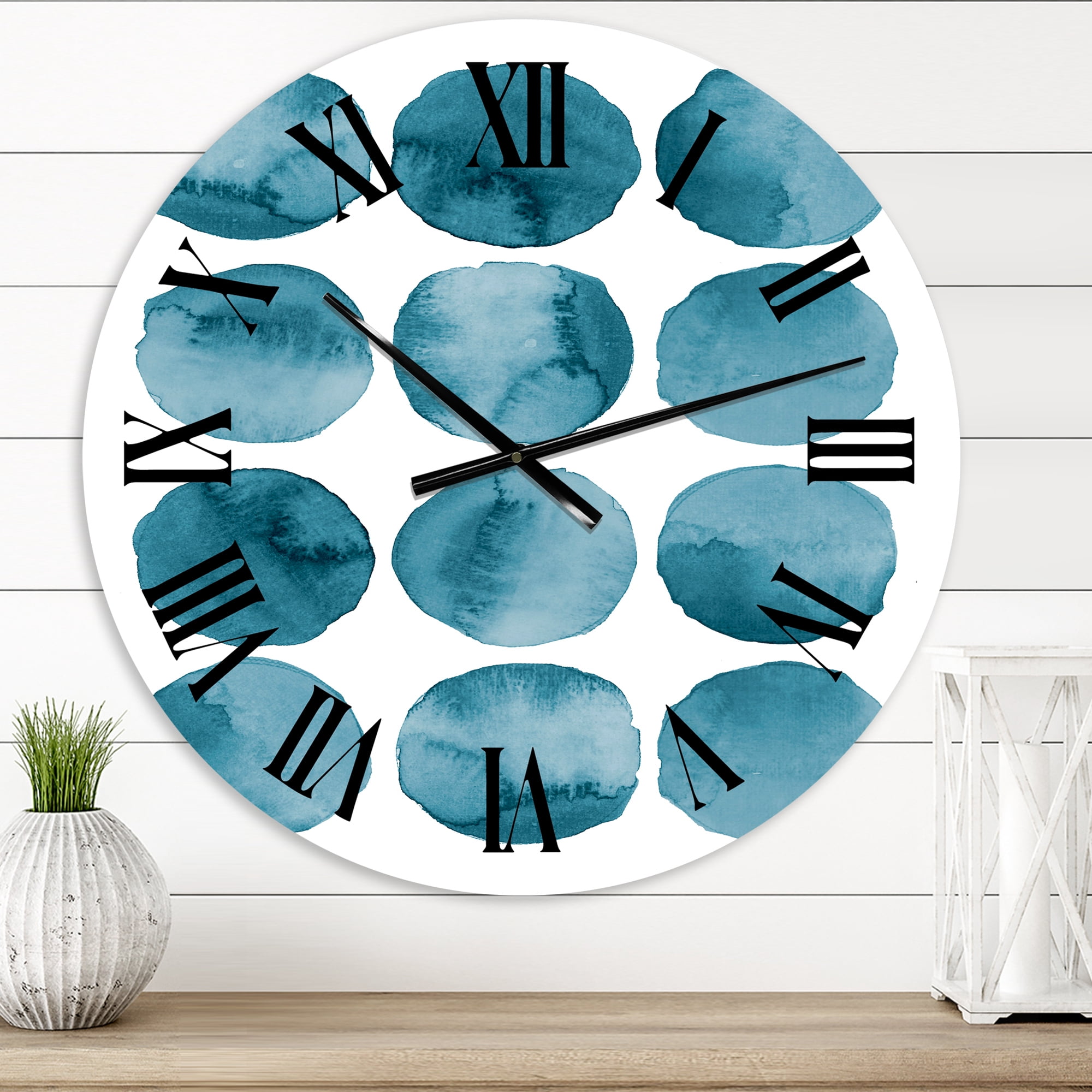 Designart 'Aquamarine Circles Blue Geometric Elements' Modern Wall Clock