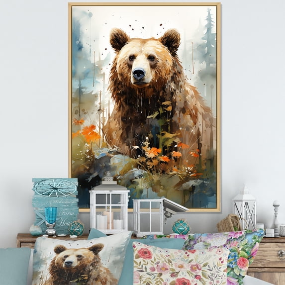 Designart "Aquarelle Grizzly Bear In Sanctuary" Animals Bear Floater Framed Wall Art Prints
