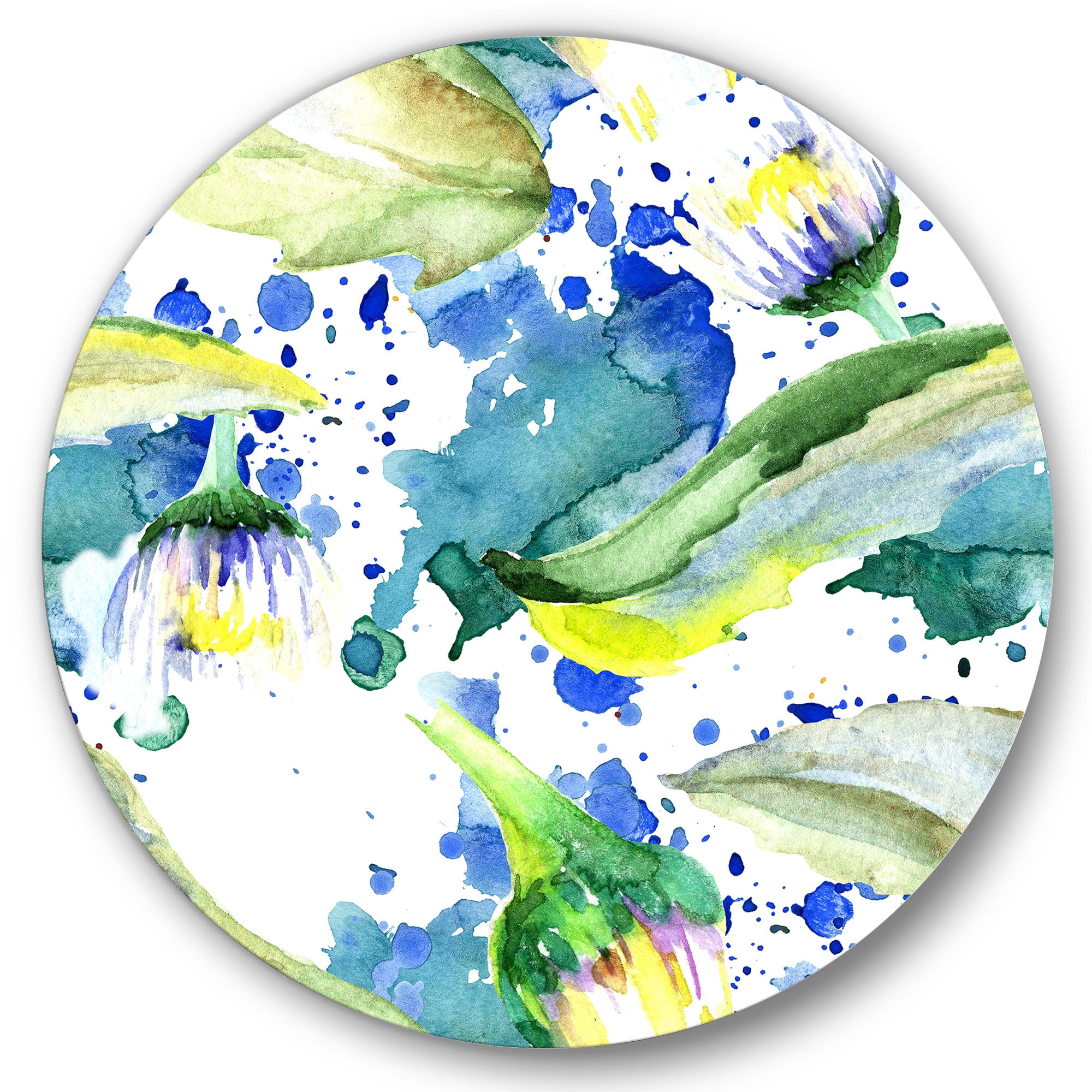 Designart 'Aquarelle Impression of Daisy Flowers I' Traditional Circle Metal Wall Art 11x11 - Disc of 11