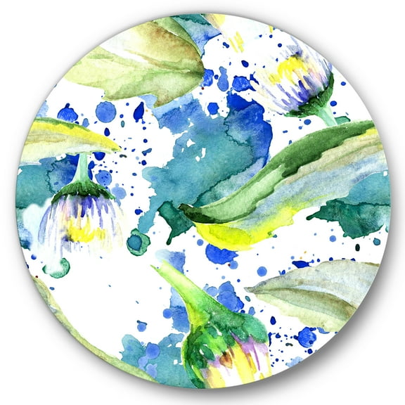 Designart 'Aquarelle Impression of Daisy Flowers I' Traditional Circle Metal Wall Art 36x36 - Disc of 36