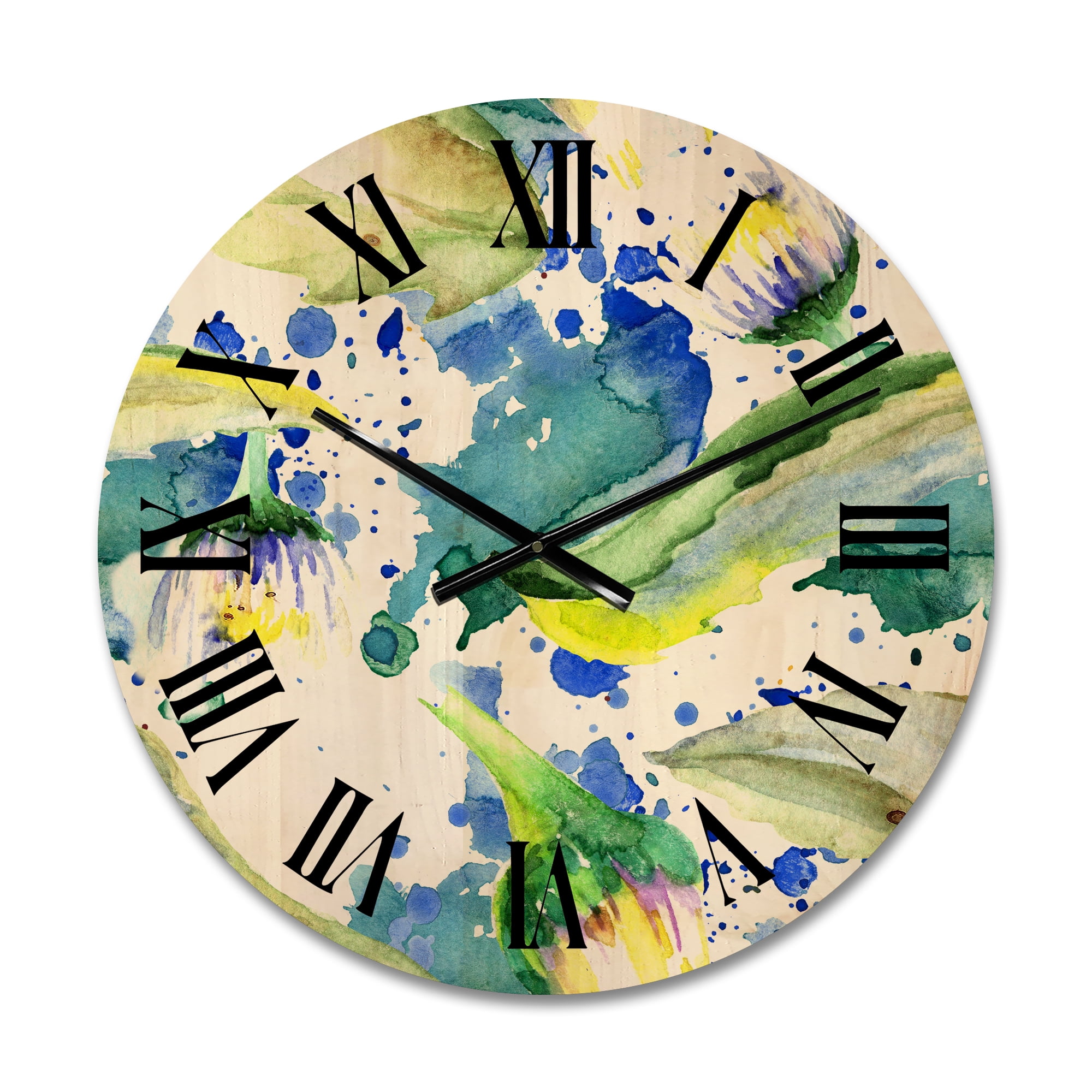 Designart 'Aquarelle Impression of Daisy Flowers I' Traditional Wood Wall Clock