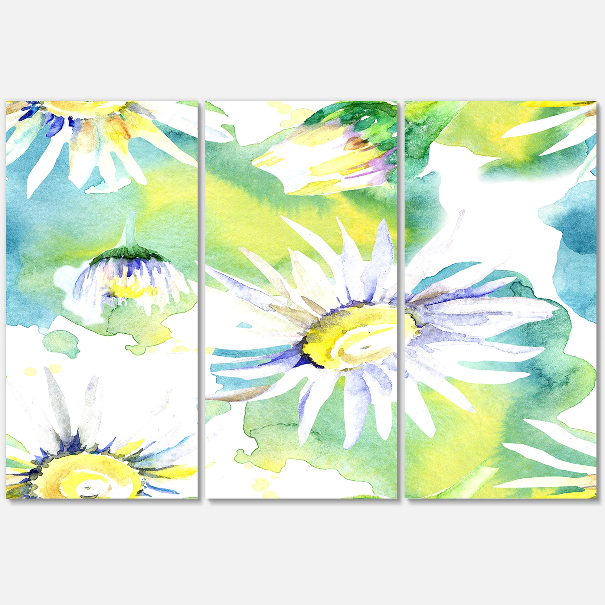 Designart ' Aquarelle Impression of Daisy Flowers II ' Traditional Canvas Wall Art Print