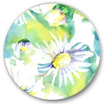 Designart 'Aquarelle Impression of Daisy Flowers II' Traditional Circle Metal Wall Art 36x36 - Disc of 36