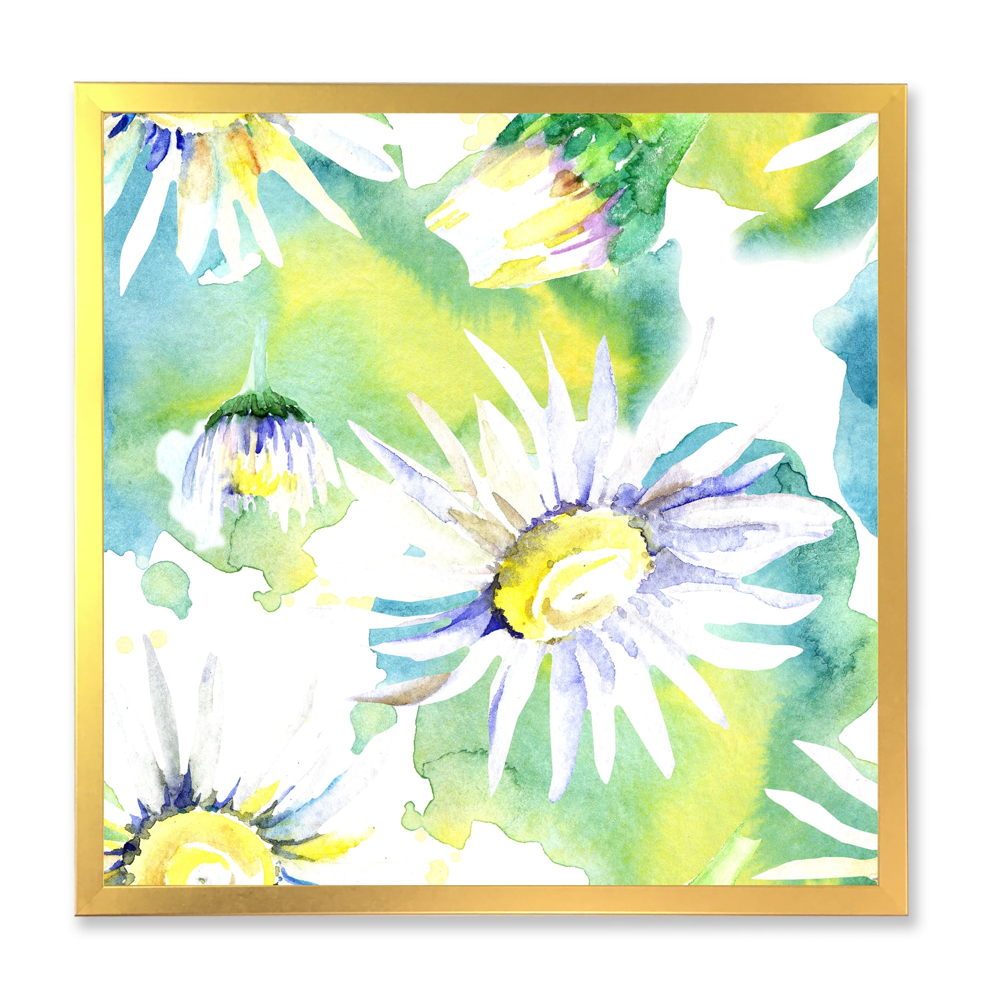 Designart 'Aquarelle Impression of Daisy Flowers II' Traditional Framed Art Print
