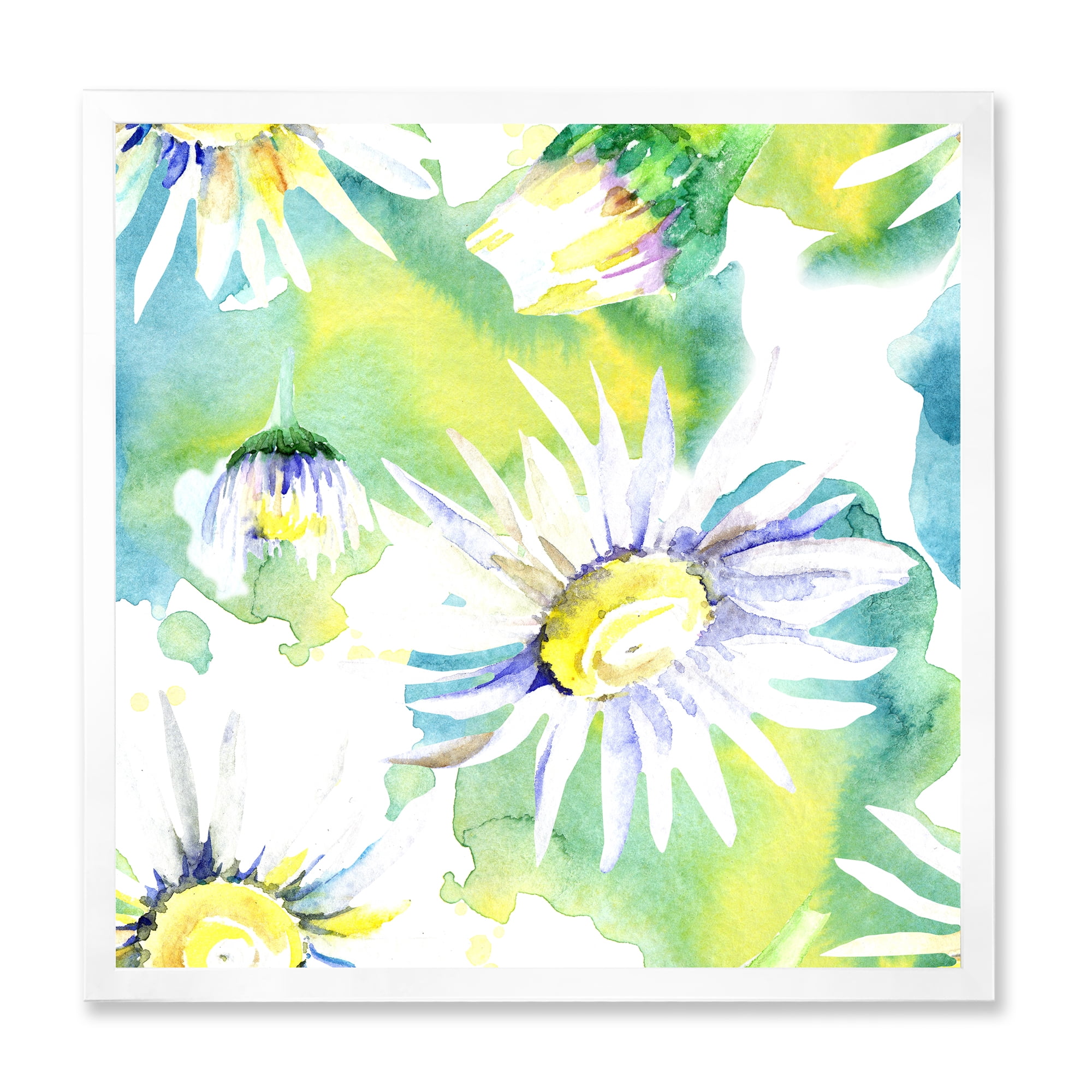 Designart 'Aquarelle Impression of Daisy Flowers II' Traditional Framed Art Print