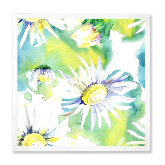 Designart 'Aquarelle Impression of Daisy Flowers II' Traditional Framed Art Print