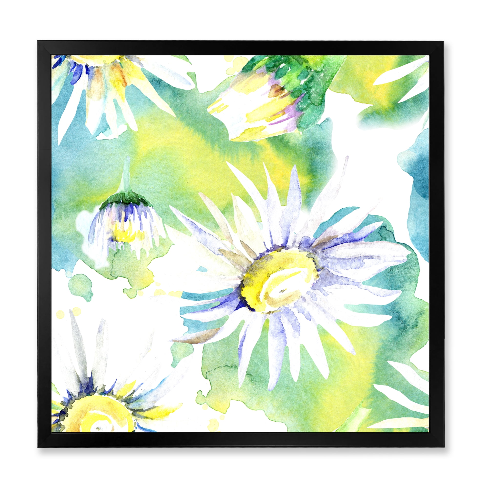 Designart 'Aquarelle Impression of Daisy Flowers II' Traditional Framed Art Print