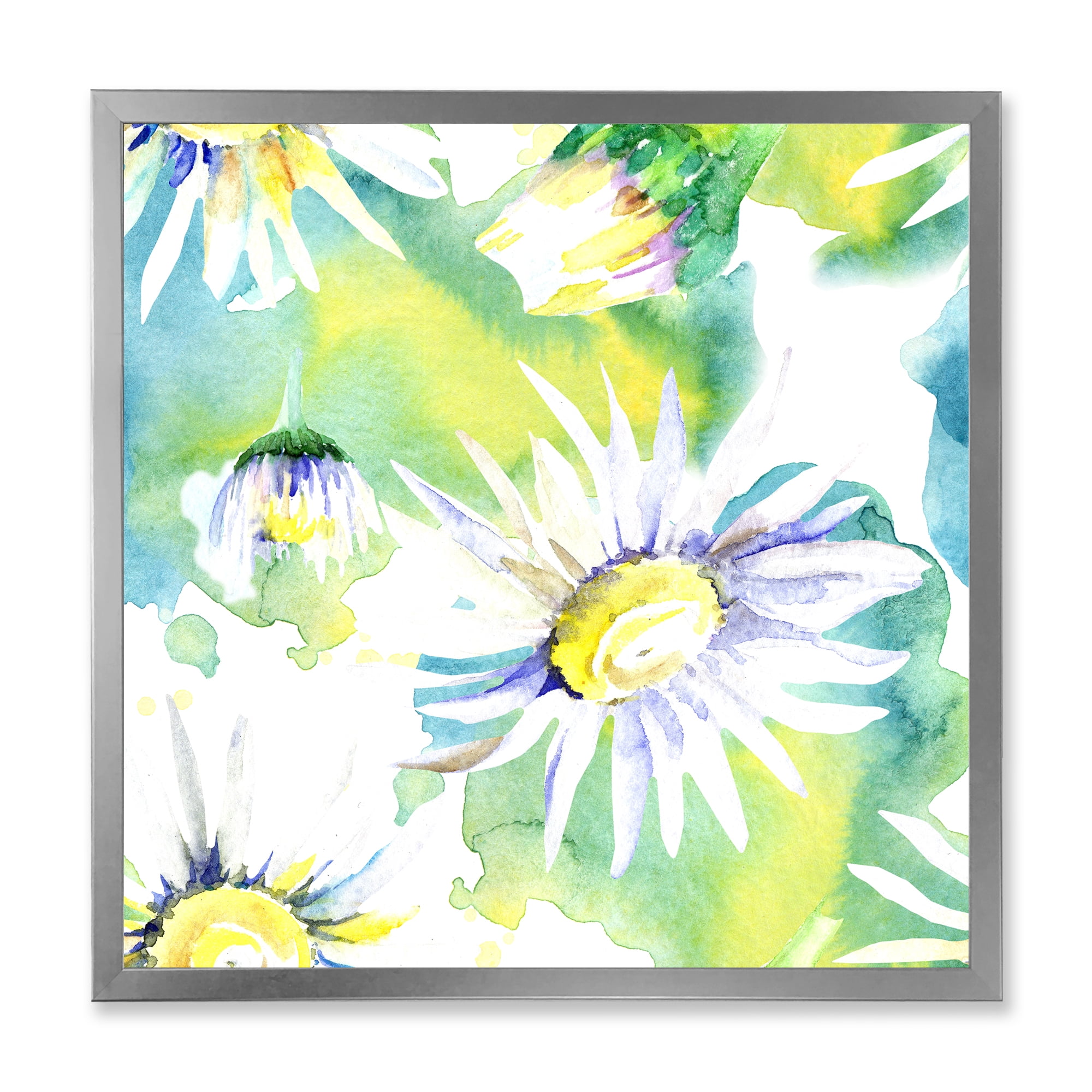 Designart 'Aquarelle Impression of Daisy Flowers II' Traditional Framed Art Print