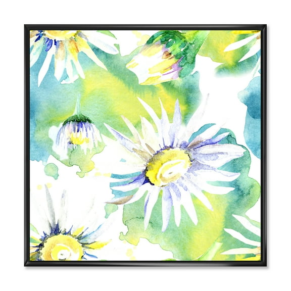 Designart 'Aquarelle Impression of Daisy Flowers II' Traditional Framed Canvas Wall Art Print