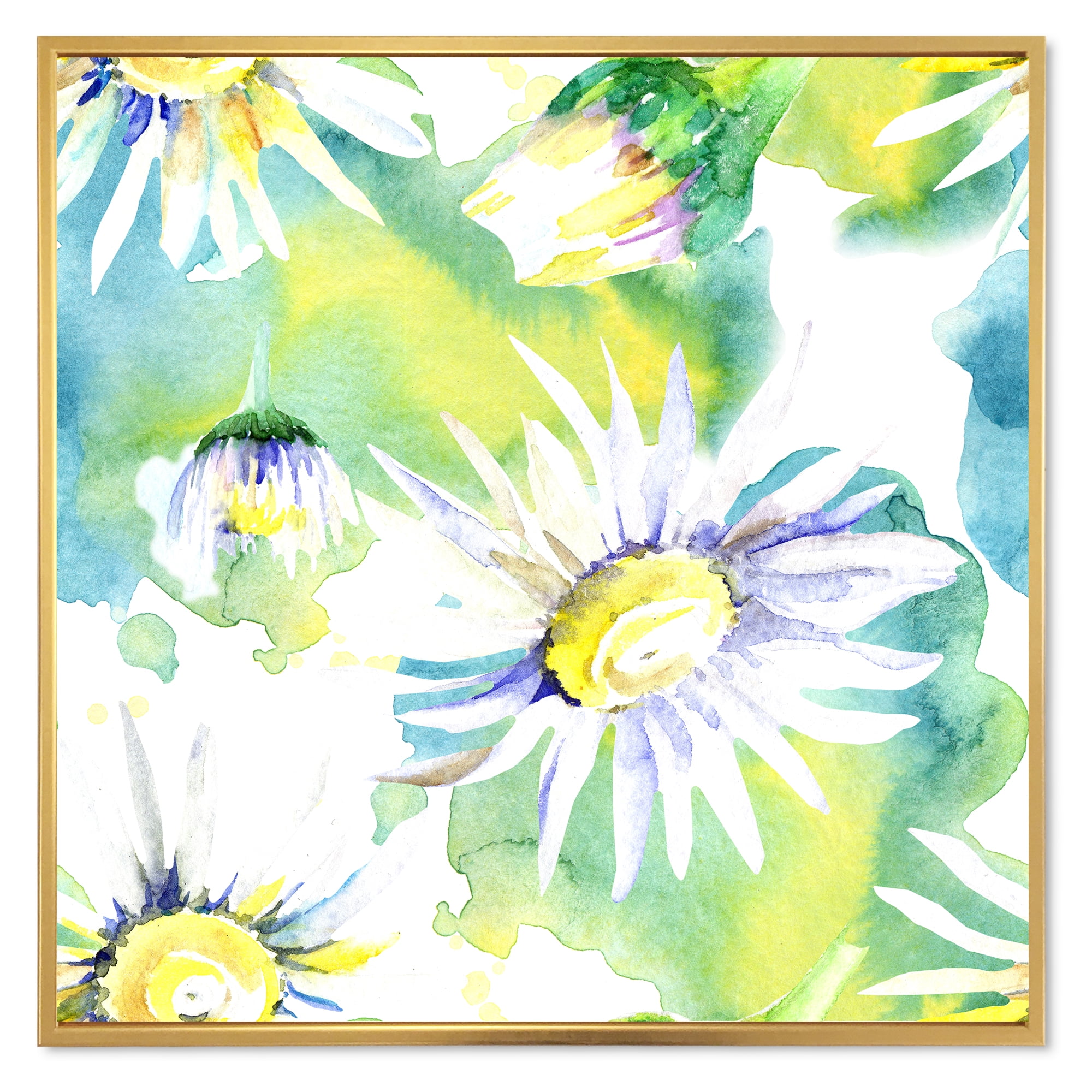 Designart 'Aquarelle Impression of Daisy Flowers II' Traditional Framed Canvas Wall Art Print