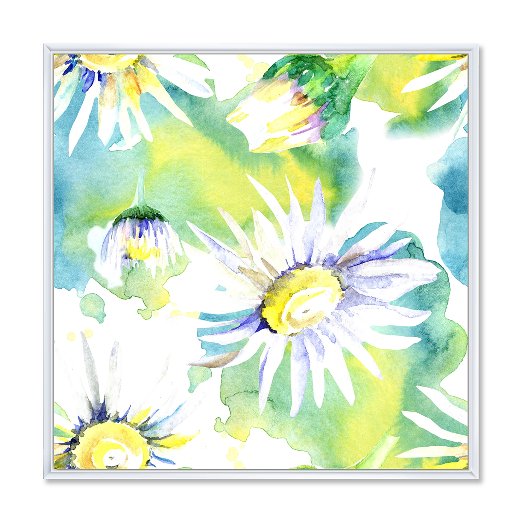 Designart 'Aquarelle Impression of Daisy Flowers II' Traditional Framed Canvas Wall Art Print