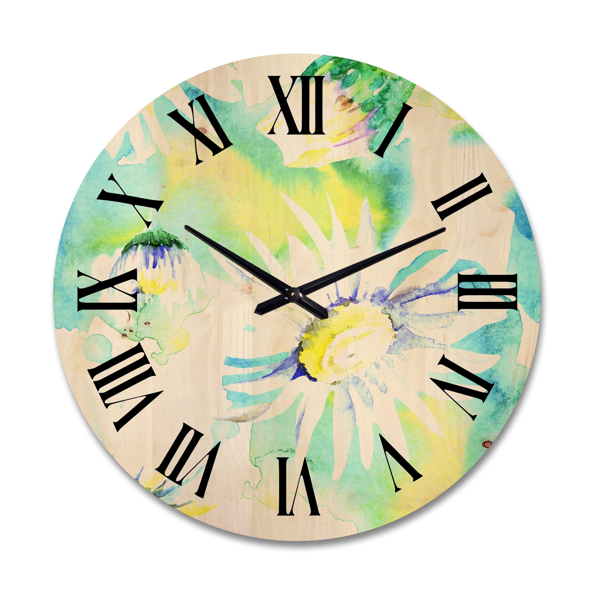 Designart 'Aquarelle Impression of Daisy Flowers II' Traditional Wood Wall Clock