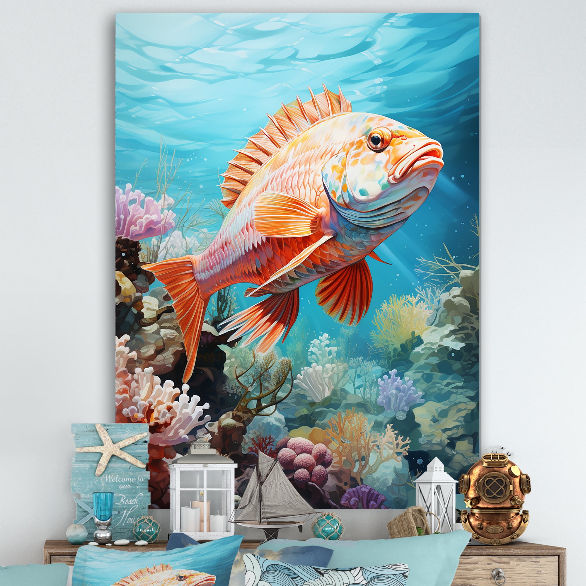 Vibrant Coral Reef Fish Canvas Art Print, 12" x 20"