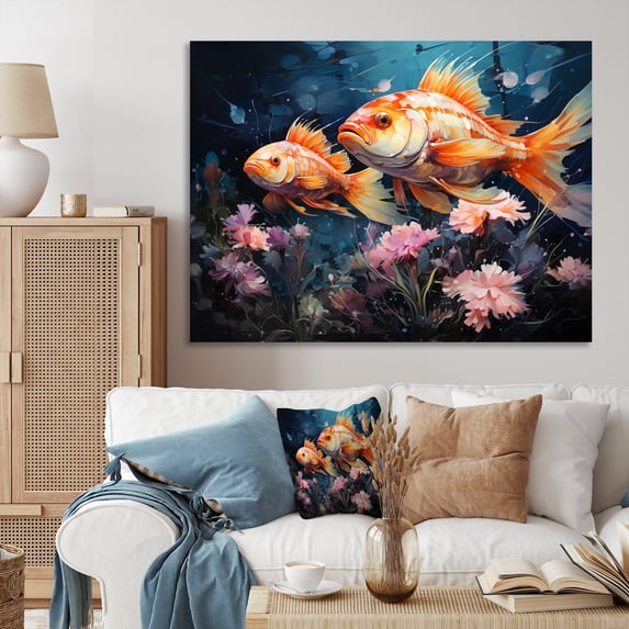 Designart "Aquariums Aquatic Dance Painting III" Animals Canvas Wall Art