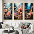 thumbnail image 1 of Designart "Aquariums captivate Waters Pointillism" Aquariums Framed Wall Art Set Of 3 - Coral Aquariums Frame Canvas Set For Living Room Decor, 1 of 7