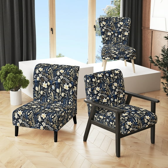 Designart "Aquatic Fish Grace II" Blue Botanical Upholstered Accent Chair - Bohemian & Eclectic Arm Chair For Bedroom