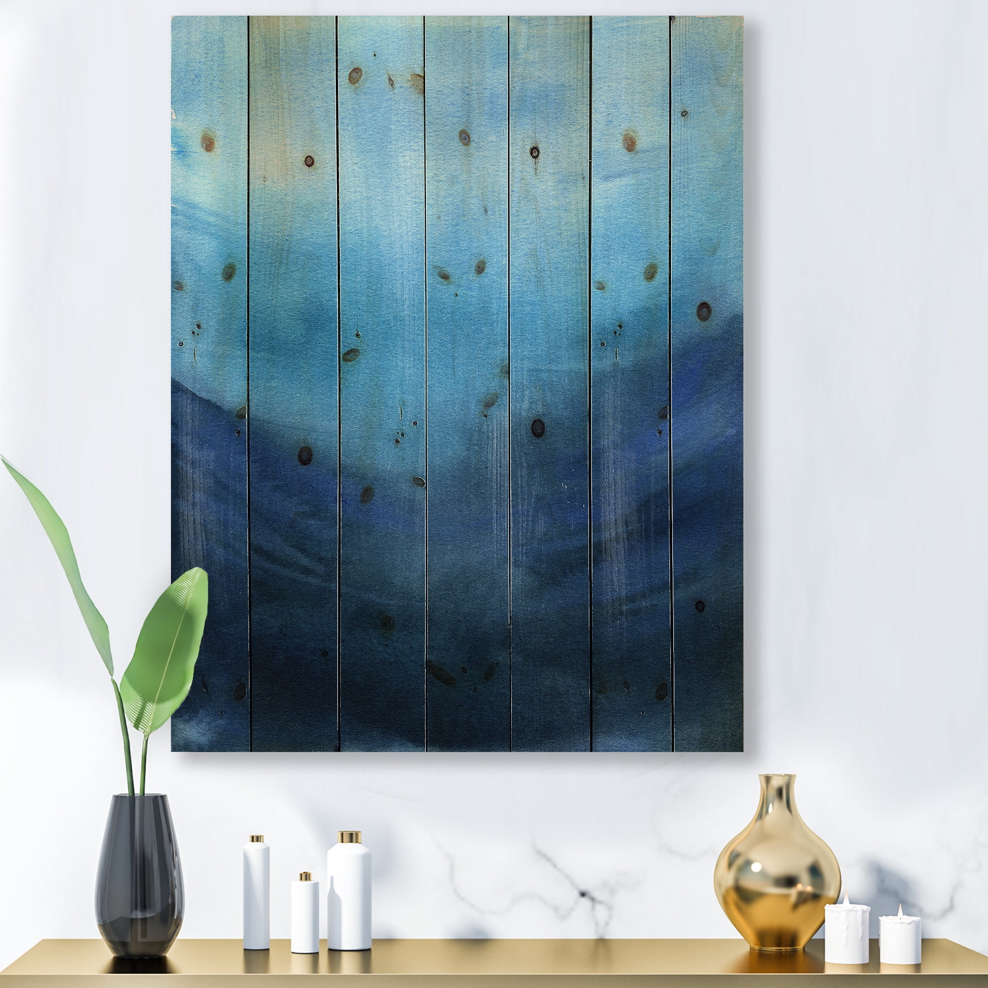 Designart 'Aquatic Underwater Compostion' Nautical & Coastal Print on Natural Pine Wood
