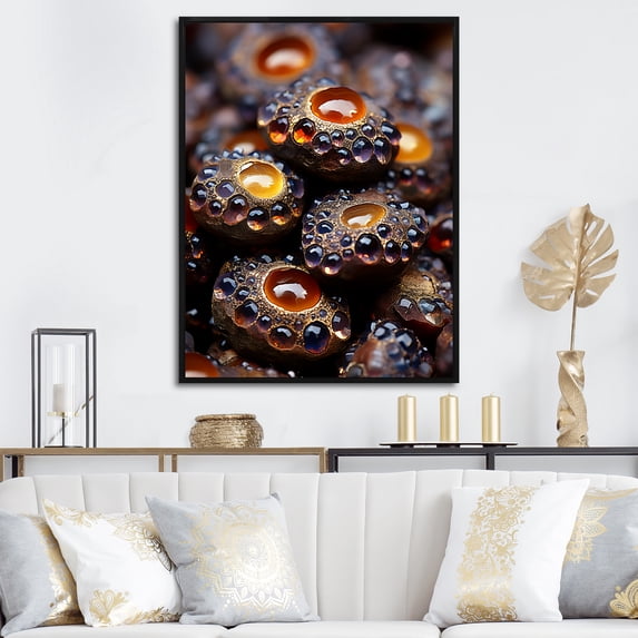 Designart "Aquatine Geode in Black and Orange I" Landscapes Framed Wall Art - Traditional Black Stone Geode Living Room Framed Canvas Art