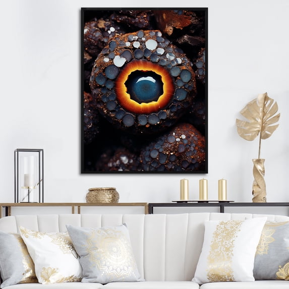 Designart "Aquatine Geode in Black and Orange II" Landscapes Framed Wall Art - Traditional Black Stone Geode Bedroom Framed Canvas Wall Art