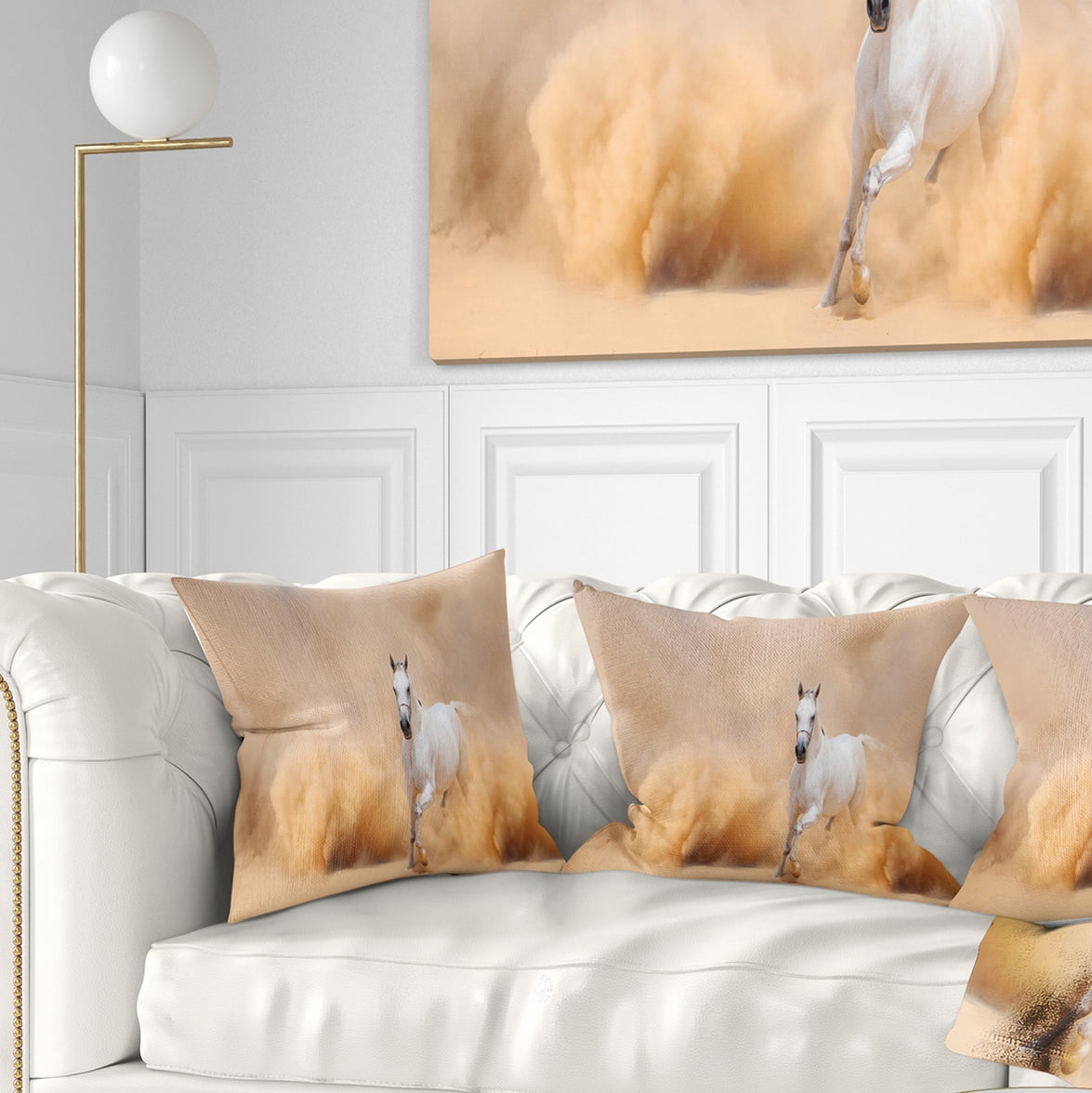 Designart Arabian Horse in Desert Storm - Photography Throw Pillow - 16x16