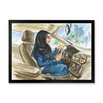 Designart 'Arabian Lady Driving A Car I' Modern Framed Art Print