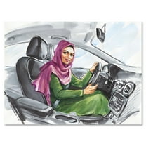 Designart ' Arabian Lady Driving A Car II ' Modern Canvas Wall Art Print