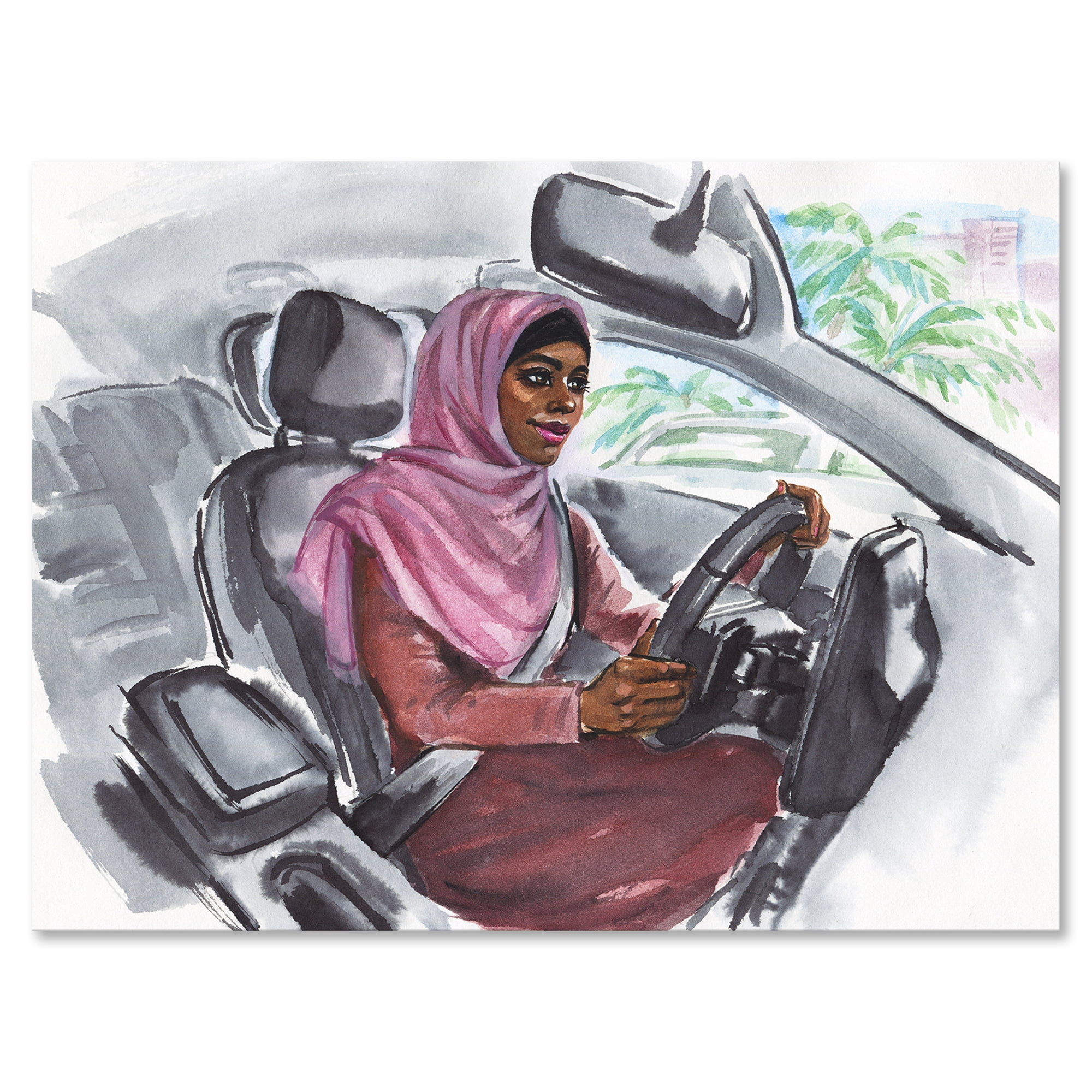 Designart ' Arabian Lady Driving A Car III ' Modern Canvas Wall Art Print