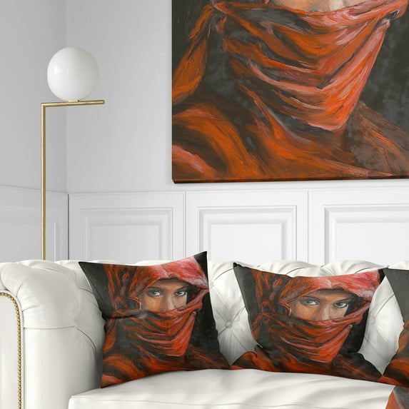 Designart Arabian Woman in Hijab - Portrait Throw Pillow - 16x16