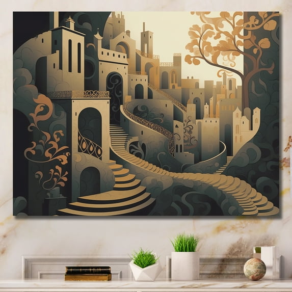Designart "Arabic City III" Surrealism landscape Wall Art Living Room