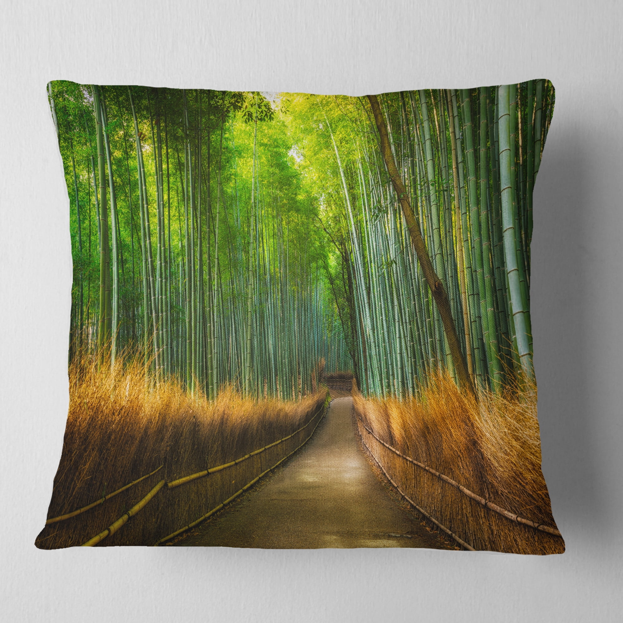 Designart Arashiyama Bamboo Grove Japan - Oversized Forest Throw Pillow - 16x16