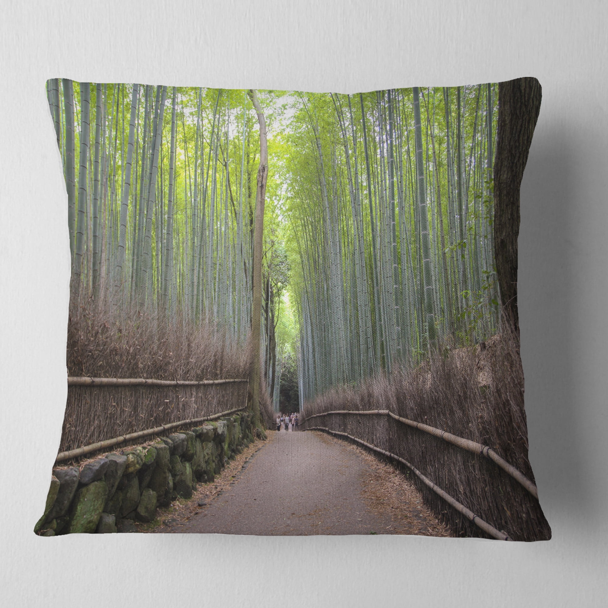 Designart Arashiyama Bamboo Path Japan - Forest Throw Pillow - 18x18