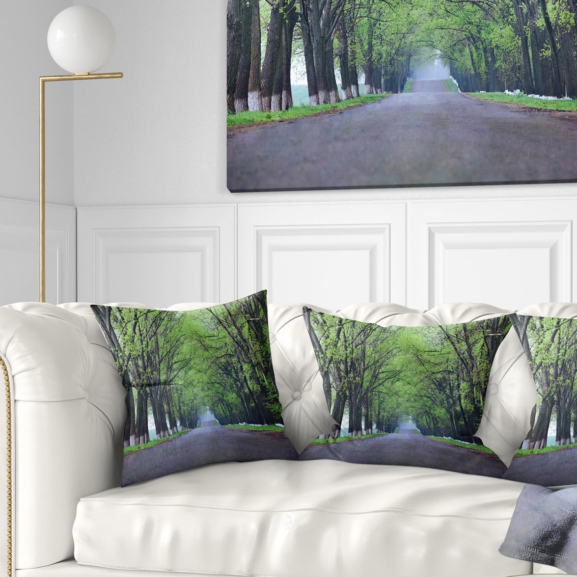Designart Arched Trees Over Country Road - Landscape Photography Throw Pillow - 16x16