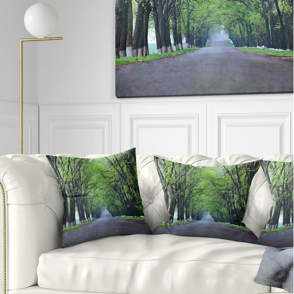 Designart Arched Trees Over Country Road - Landscape Photography Throw Pillow - 18x18