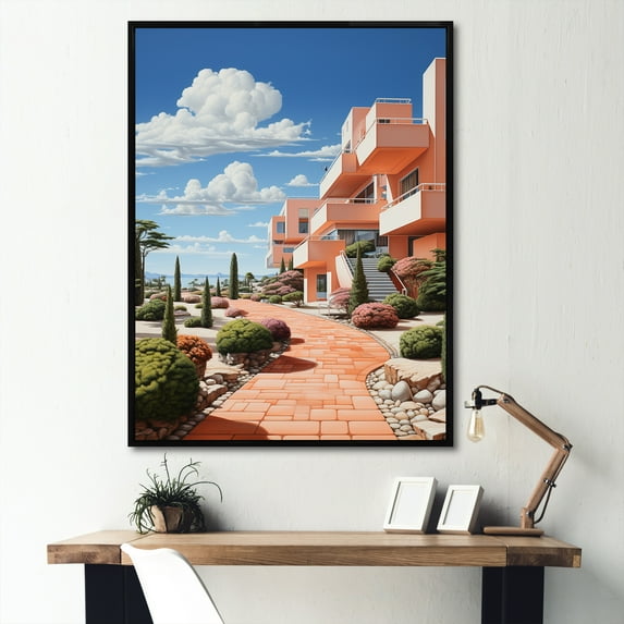 Designart "Architectural Beauty Of Sunrise At Country Clubs I" Country Clubs Floater Framed Canvas Wall Art